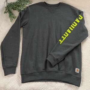 Carhartt: Men’s Original Fit Charcoal Grey Crewneck with Neon Green Size Medium